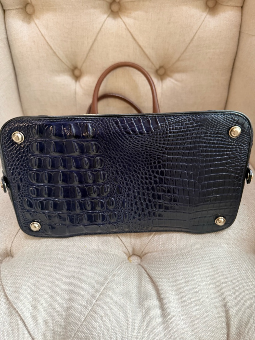 Brahmin Juliette Satchel Poppy Seed Allendale Croc Embossed Leather Bag - Picture 4 of 11